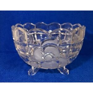 Vintage Cut Crystal Bowl Etched Frosted Flowers‎ Footed Candy Serving Dish
